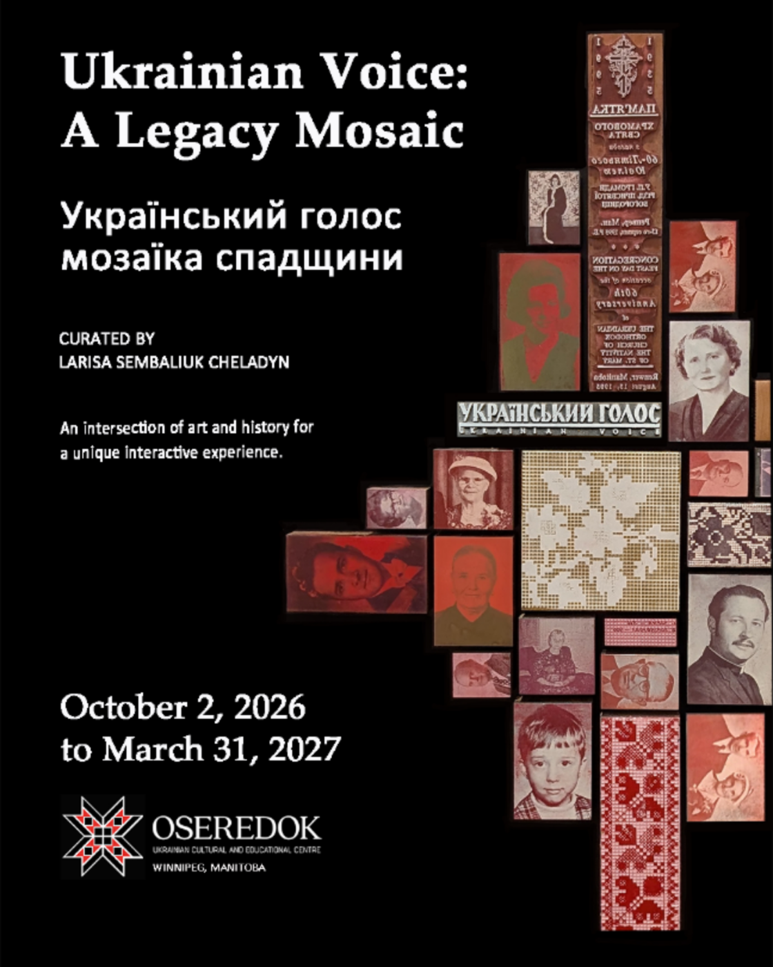 Detail of the Legacy Mosaic installation, assembled from thousands of historical Ukrainian Voice printing blocks